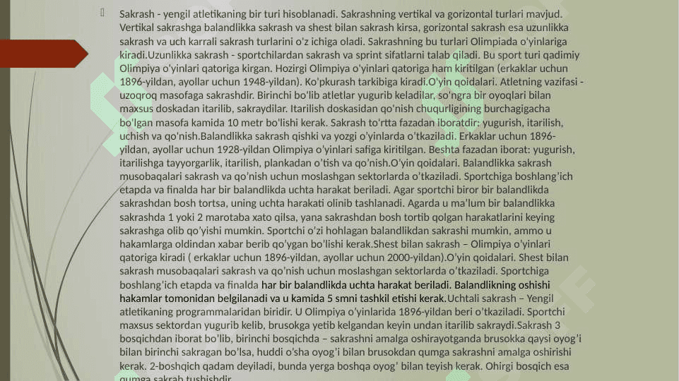 Yengil atletika yugurib kelib uzunlikka sakrash texnikasini o’rganish 5