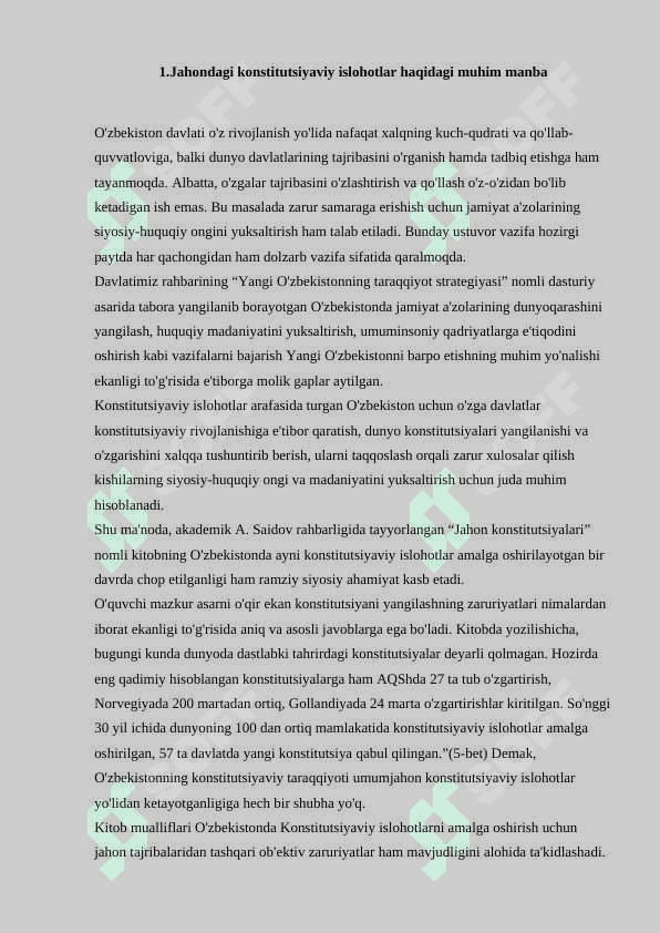 Konstitutsiyada jahon konstitutsiyaviy rivojlanish tajribaklari hamda milliy qadriyatlarni aks etishi 2
