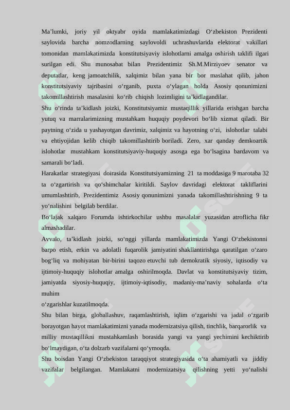 Konstitutsiyada jahon konstitutsiyaviy rivojlanish tajribaklari hamda milliy qadriyatlarni aks etishi 4