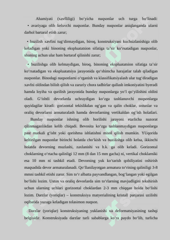 BINO VA INSHOOTLARNI BUZILISH VA AVARIYA HOLATIGA OLIB KELUVCHI SABABLARINI URGANISH 4