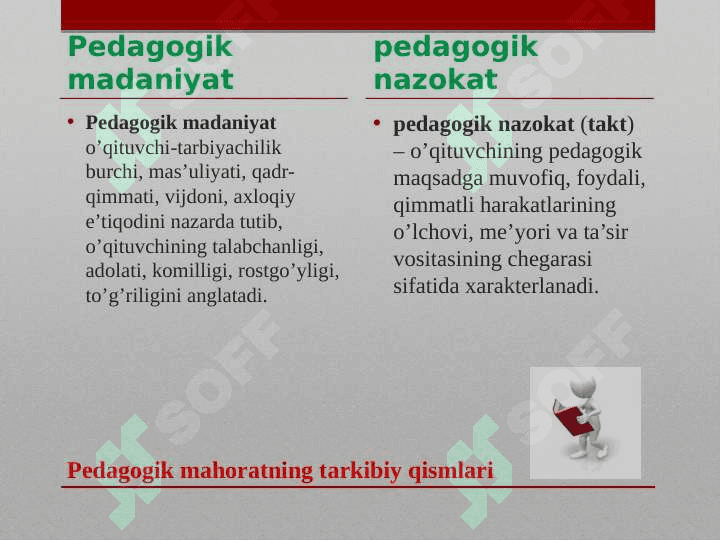 Pedagogik mahorat asoslari va tarkibiy qismlari. Oila tarbiyasi va uning shaxs kamolotiga o‘rni 8