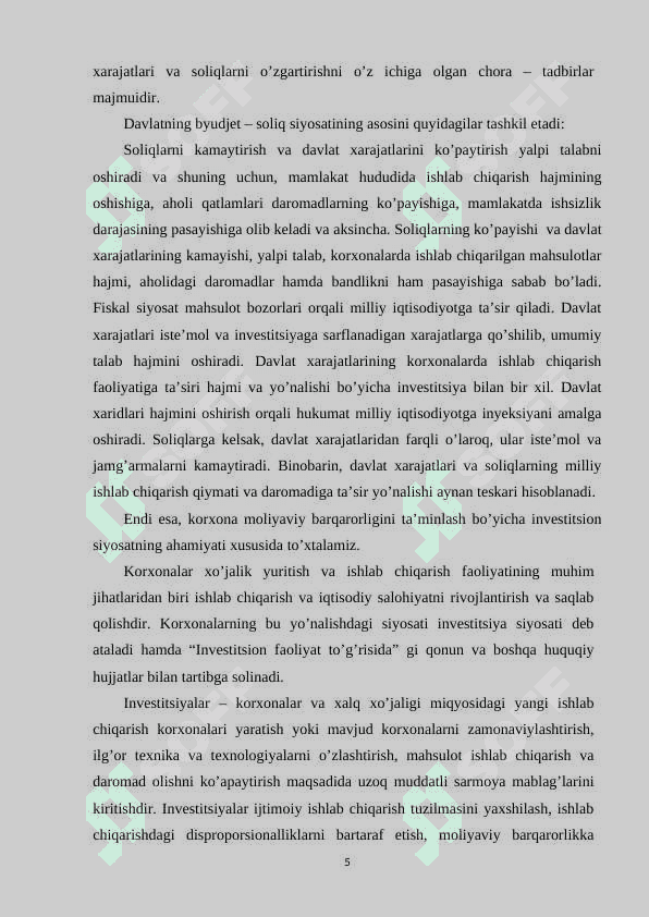 Budjet-soliq va investitsiya siyosati hisobiga korxonalar moliyaviy barqarorligini ta'minlash masalalari 5