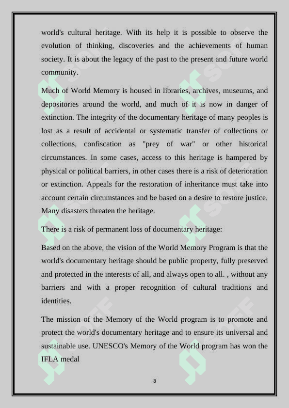 INTERNATIONAL MEMORY LIST 8