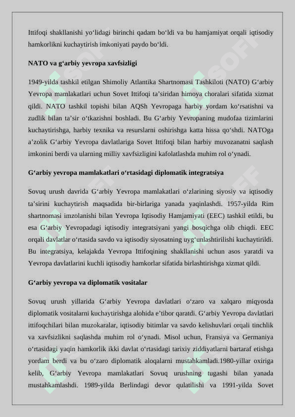 G‘arbiy  Yevropa  mamlakatlari  xalqaro  va  diplomatik munosabatlar tizimida (1945–1991-yy.)” esse 24 2