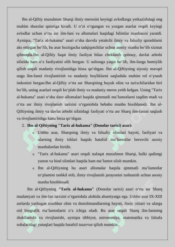 O‘rta asr Sharq allomalari ilmiy merosini o‘rganishda Ibn al-Qiftiy asarining o‘rni mavzusida tezis  25 2