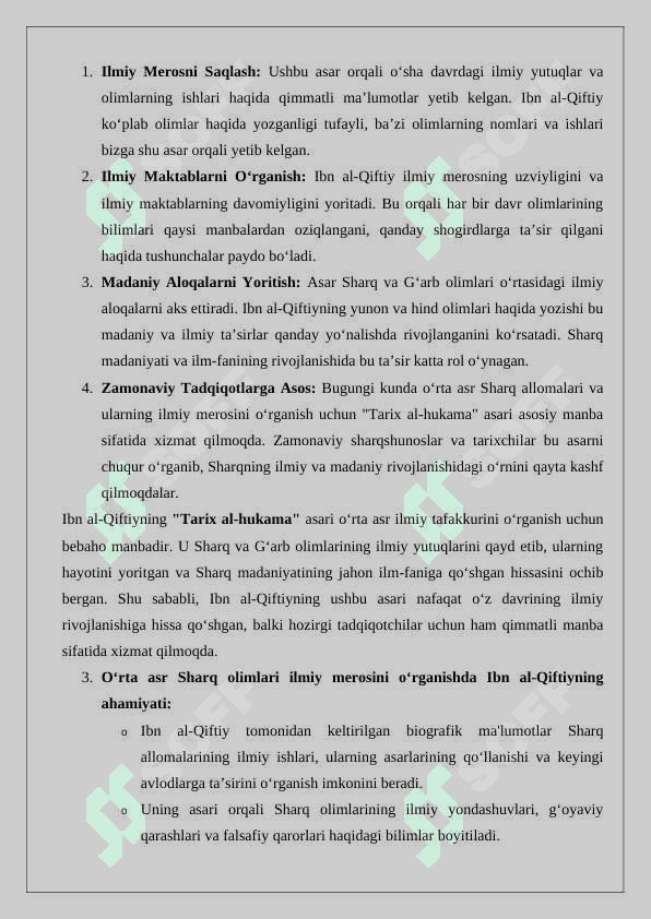 O‘rta asr Sharq allomalari ilmiy merosini o‘rganishda Ibn al-Qiftiy asarining o‘rni mavzusida tezis  25 4