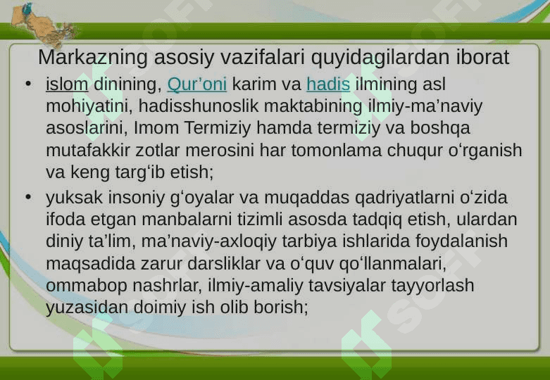 Imom Termiziy xalqaro ilmiy tadqiqot markazi faoliyatiga oid taqdimot 24 8