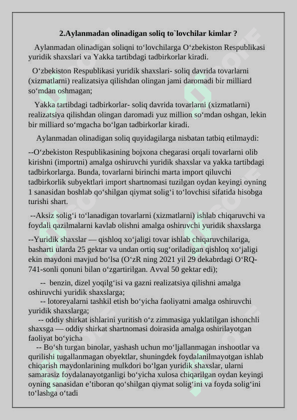 Aylanmadan olinadigan soliq to`lovchilar,soliqni hisoblab chiqarish va to`lashn tartibi 4