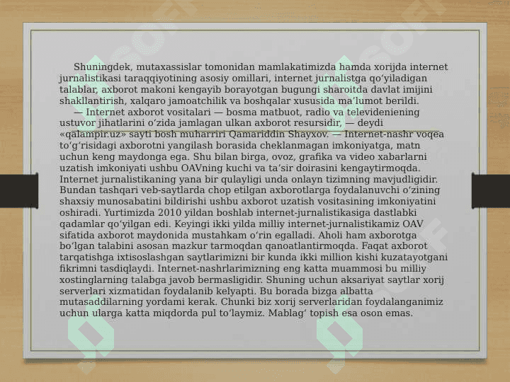 Internet jurnalistikasida kasb etikasi mavzusida 3