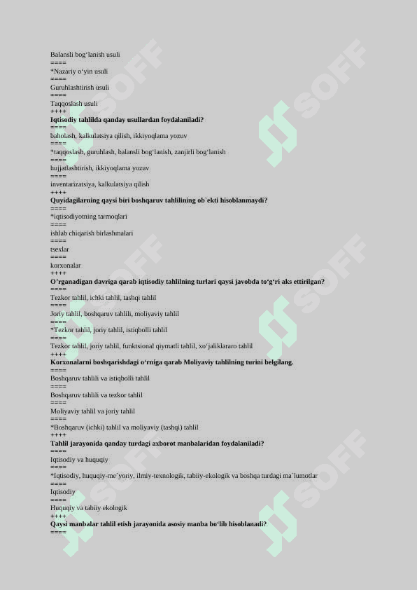 Iqtisodiy tahlil test javoblari 6