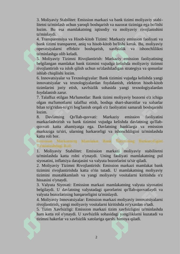 Bank ishidan yakuniy nazorat javoblari 2