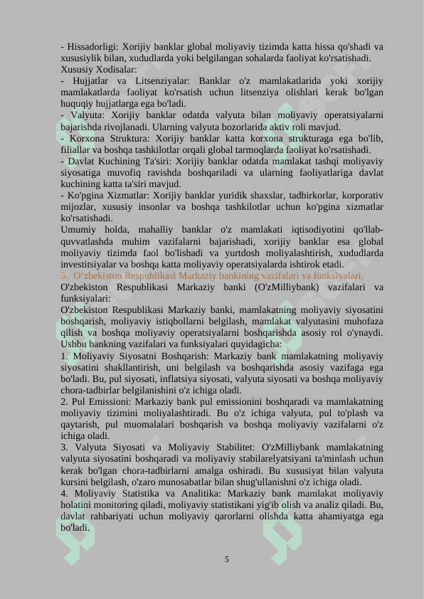 Bank ishidan yakuniy nazorat javoblari 5