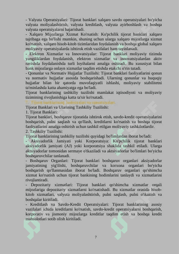Bank ishidan yakuniy nazorat javoblari 7