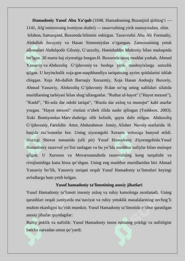 Yusuf Hamadoniy (1049-1140) ta’limotining oʻziga xos jihatlari” mavzusida maqola 24 2