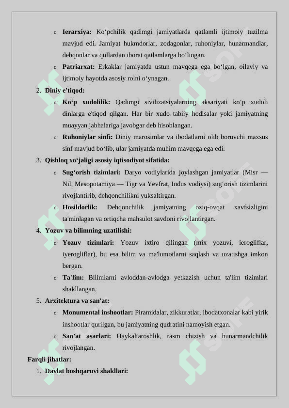 Qadimgi jamiyatlarning o‘xshash va va farqli jihatlarini asoslab berish 24 3