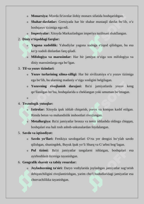 Qadimgi jamiyatlarning o‘xshash va va farqli jihatlarini asoslab berish 24 4