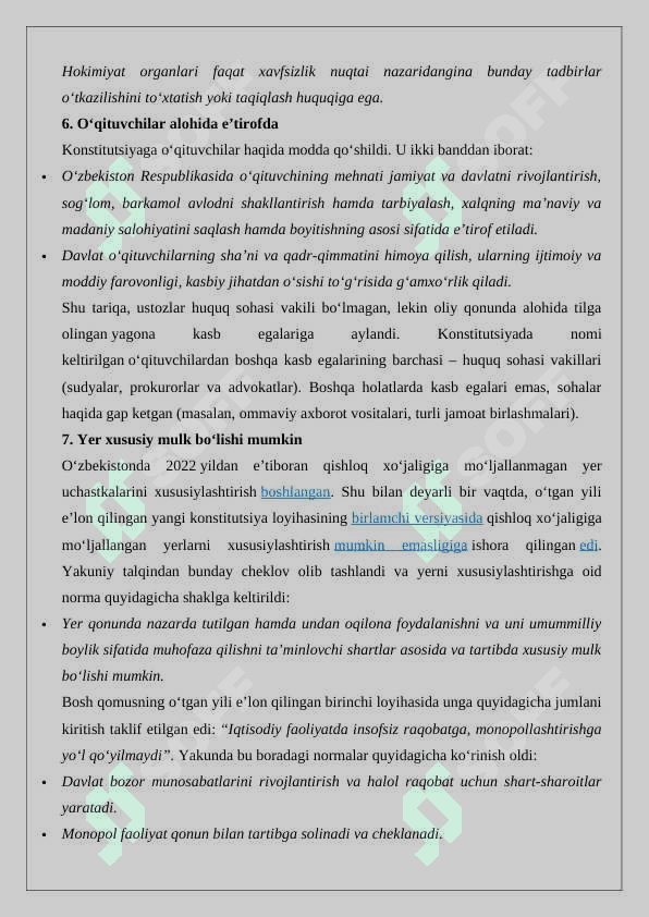 O’zbekiston Respublikasi konstitutsiyaga o‘zgartirish hamda qo‘shimchalar kiritish tartibi 24 7