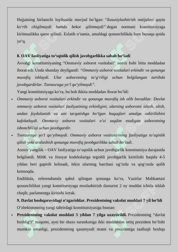 O’zbekiston Respublikasi konstitutsiyaga o‘zgartirish hamda qo‘shimchalar kiritish tartibi 24 8