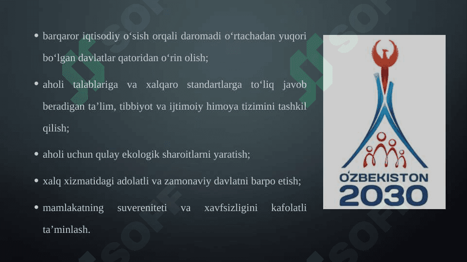 O‘zbekiston-2030 strategiyasi va O‘zbekiston Respublikasi Prezident Sh.Mirziyoyev hamda birinchi prezident I.Karimov asarlari asosida milliy va xorijiy tajribani qiyoslash. 7
