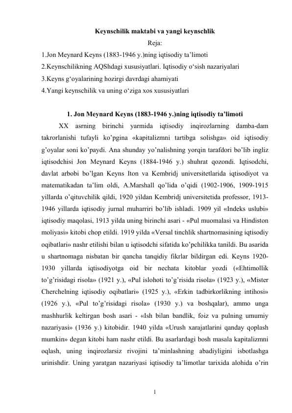 Keynschilik maktabi va yangi keynschlik 1
