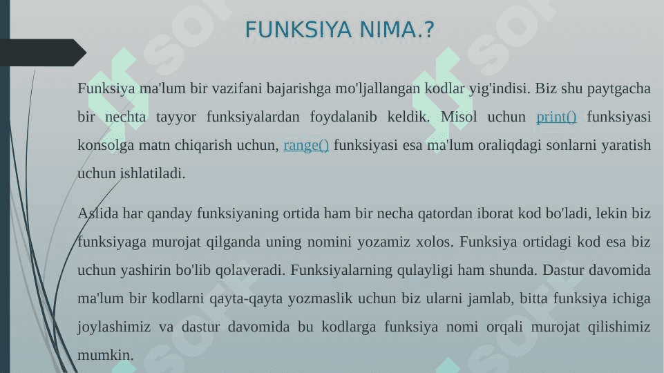 PYTHON DASTURLASH TILIDA DEF FUNKSIYASI. PYTHONDA FUNKSIYALARNI TEKSHIRISH UNITTEST MODULI. 3