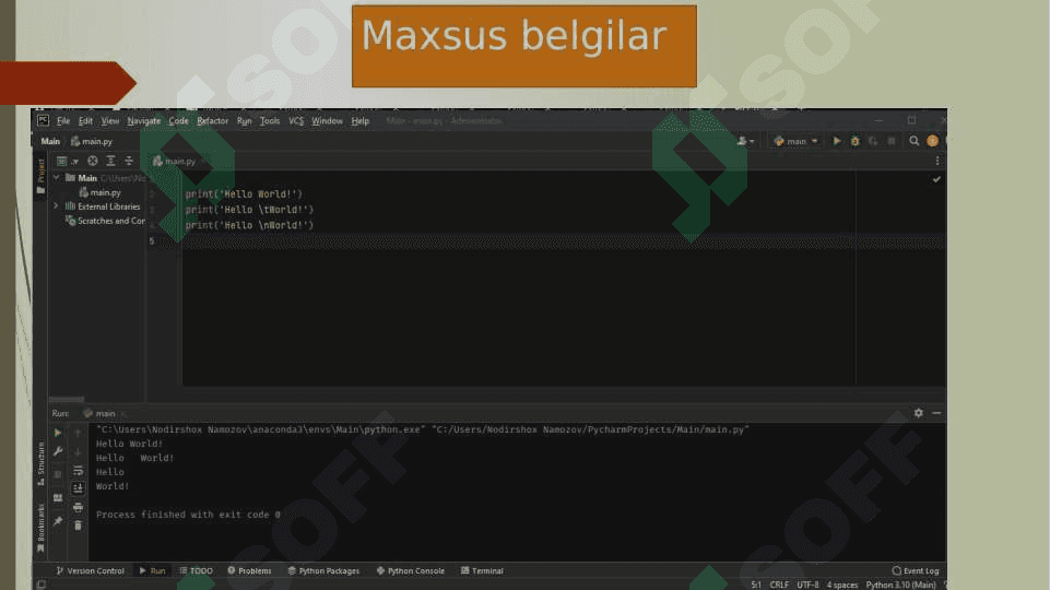 Python dasturlash tilida matnlar bilan ishlash 8