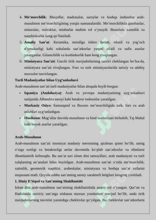 Arab-musulmon san’atining asosiy xarakterli belgilari mavzusida Esse 24 2