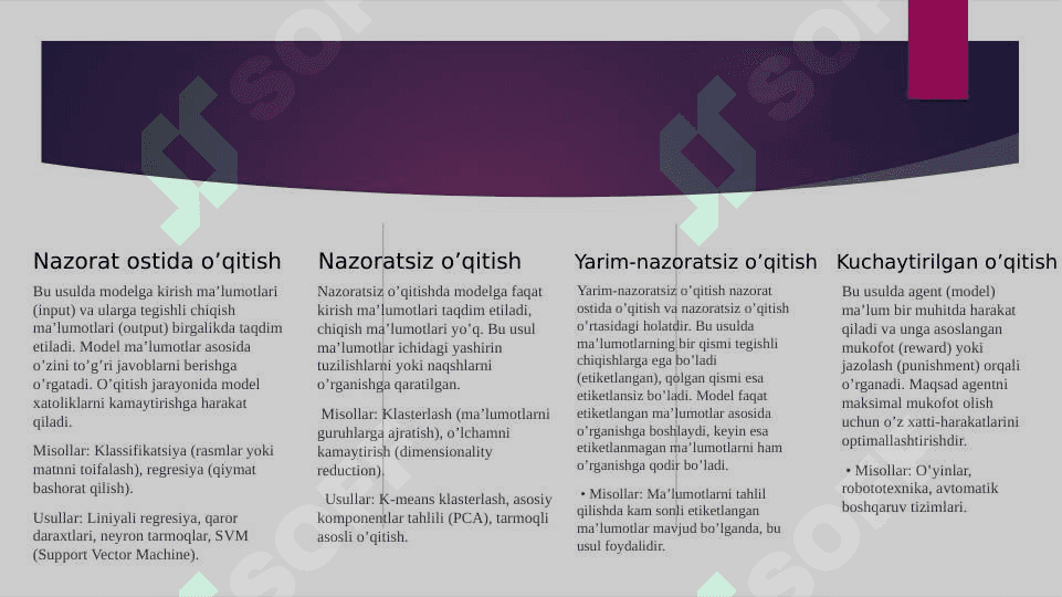 Mashinali o’qitish turlari 4