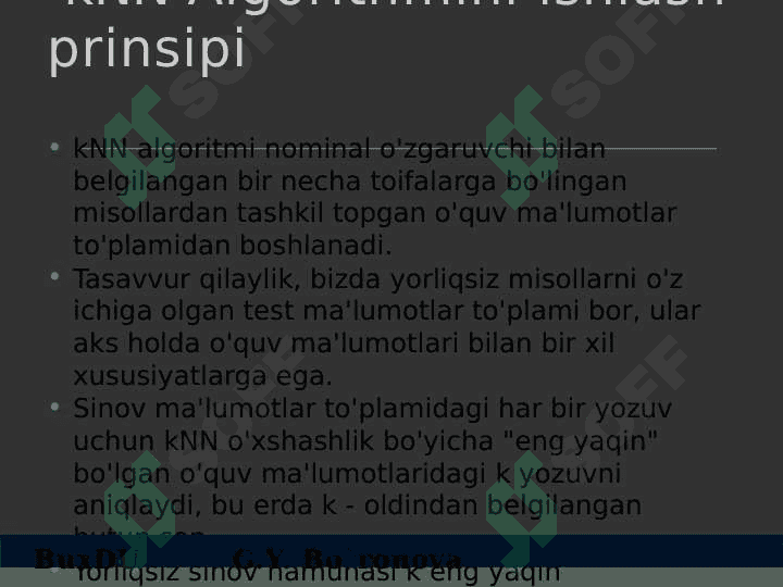 Klassifikasiya va regressiya algoritmi.K-Nearest Neighbour eng yaqin qo`shnilar  algoritmi 5