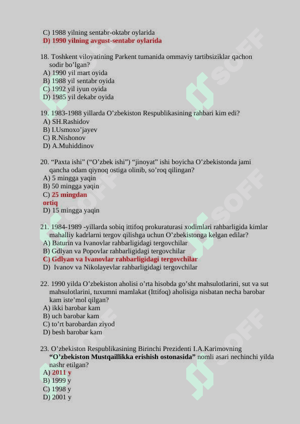 TARIX test javoblari bilan 4