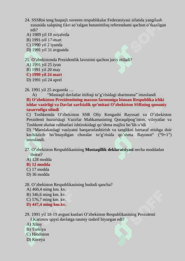 TARIX test javoblari bilan 5