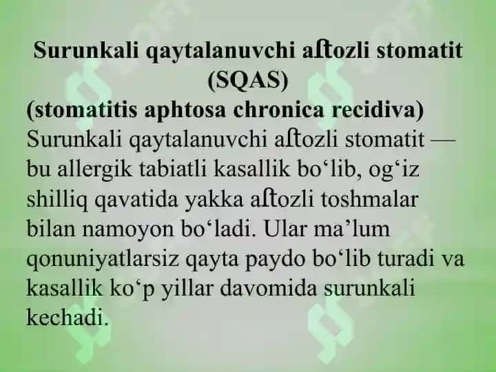 Surunkali aftoz stomatit. 2