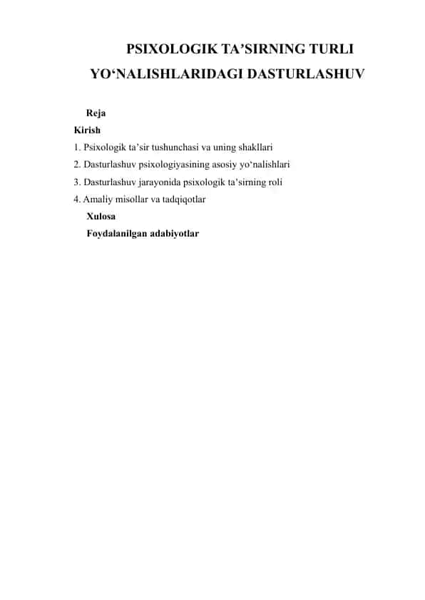 Psixologik ta'sirning turli yo'nalishlaridagi dasturlashuv 1