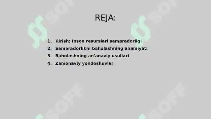 Inson resurslari faoliyat samaradorligini baholash yondoshuvlari. 2