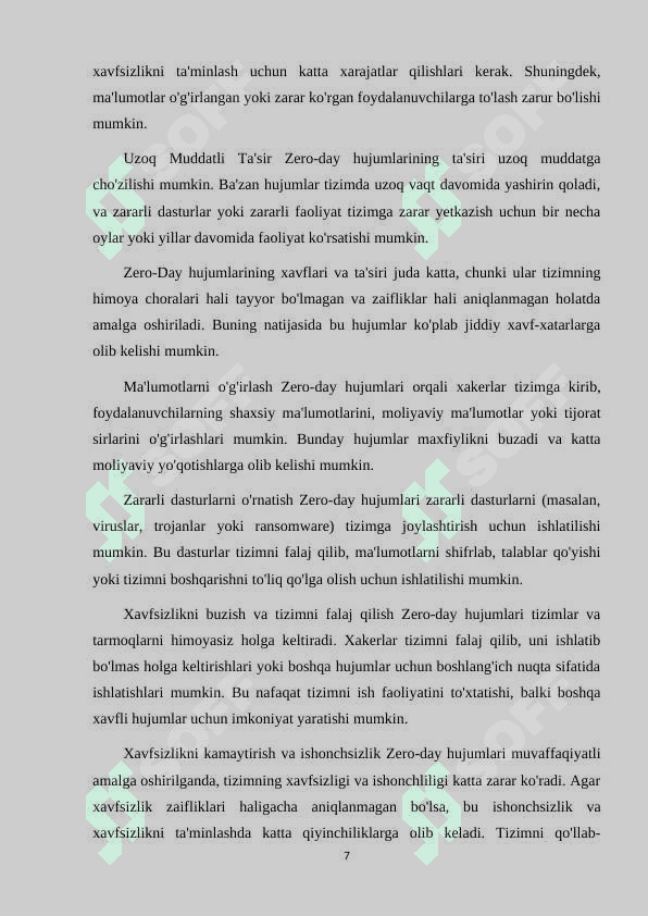 ZERO-DAY HUJUMLARI VA ZARARSIZLANTIRUVCHI DASTURLARGA QARSHI HIMOYA QILISH CHORALARI. 7