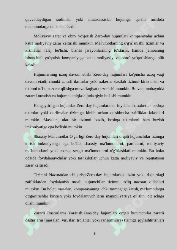 ZERO-DAY HUJUMLARI VA ZARARSIZLANTIRUVCHI DASTURLARGA QARSHI HIMOYA QILISH CHORALARI. 8