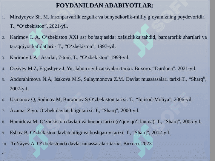 O‘zbekistonning davlat muassasalari tarixi fanining  maqsadi va vazifalari” 3
