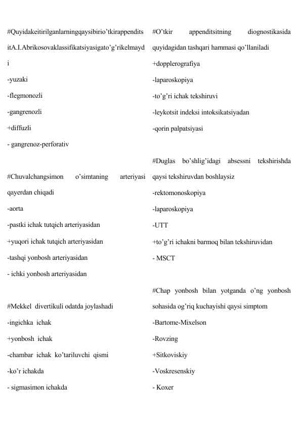 Xirurgiya yakuniy test yangi Baza