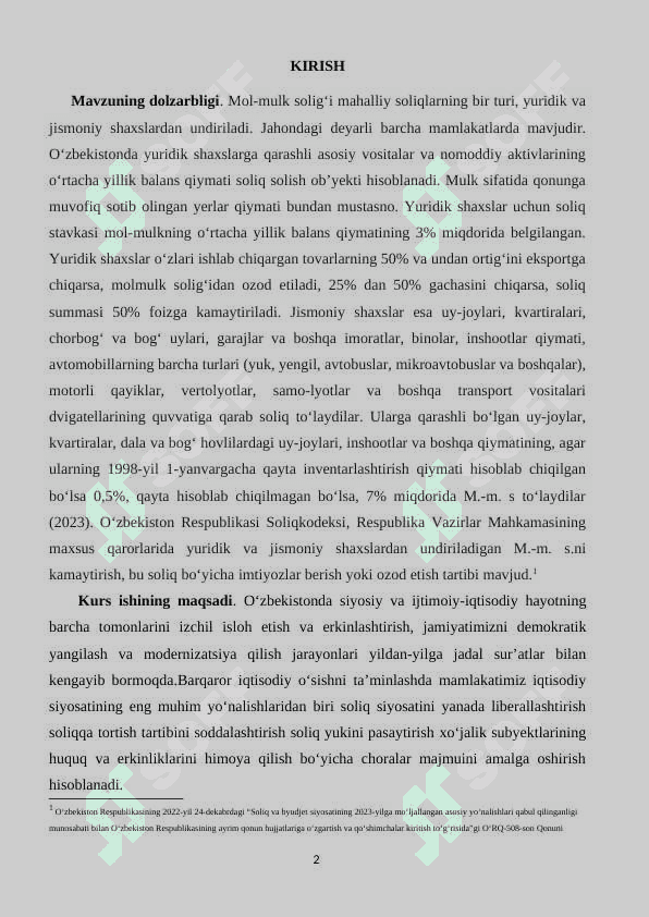 Jismoniy shaxslardan olinadigan mol-mulk solig’I va uning ahamiyati 2