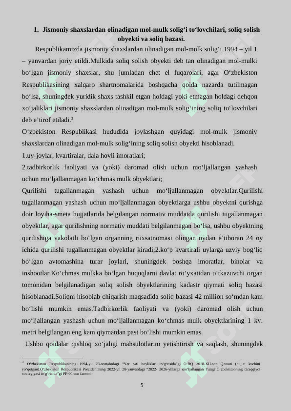 Jismoniy shaxslardan olinadigan mol-mulk solig’I va uning ahamiyati 5