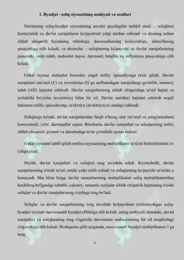 O’ZBEKISTON RESPUBLIKASIDA BYUTJET-SOLIQ VA PUL-KREDITI SIYOSATI TAHLILI 4
