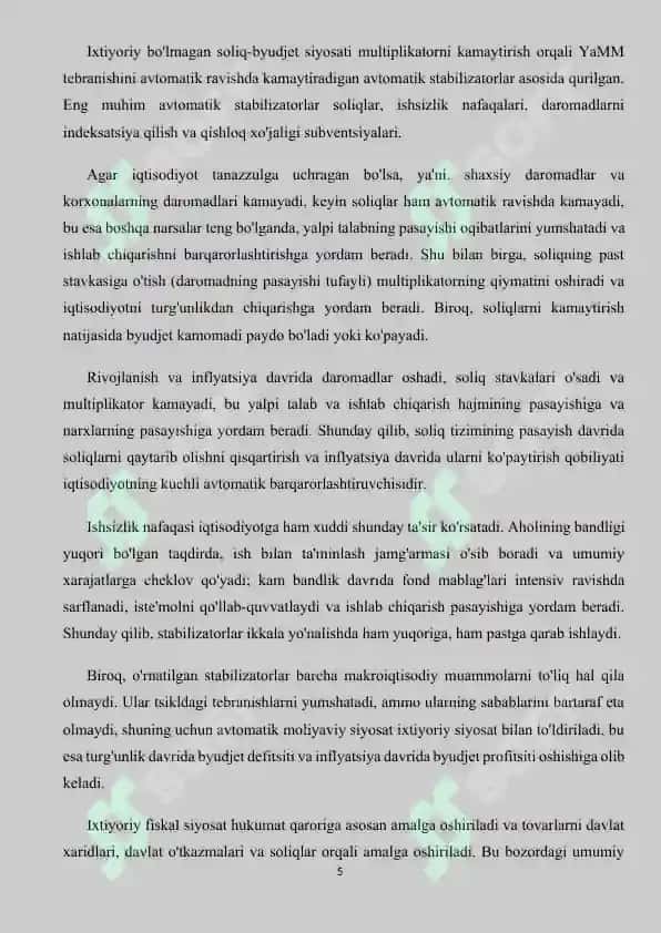 O’ZBEKISTON RESPUBLIKASIDA BYUTJET-SOLIQ VA PUL-KREDITI SIYOSATI TAHLILI 5