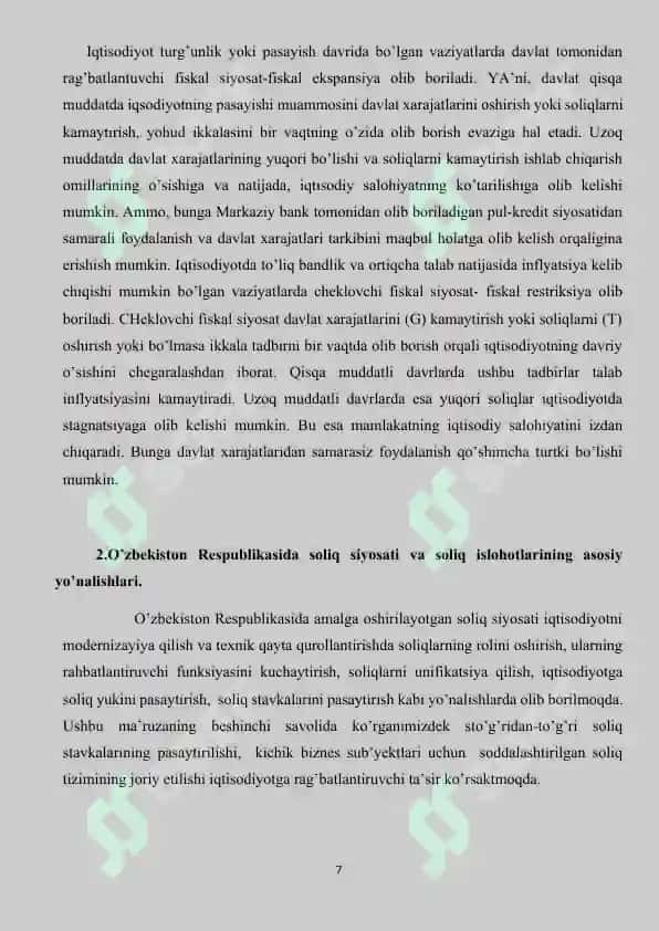 O’ZBEKISTON RESPUBLIKASIDA BYUTJET-SOLIQ VA PUL-KREDITI SIYOSATI TAHLILI 7