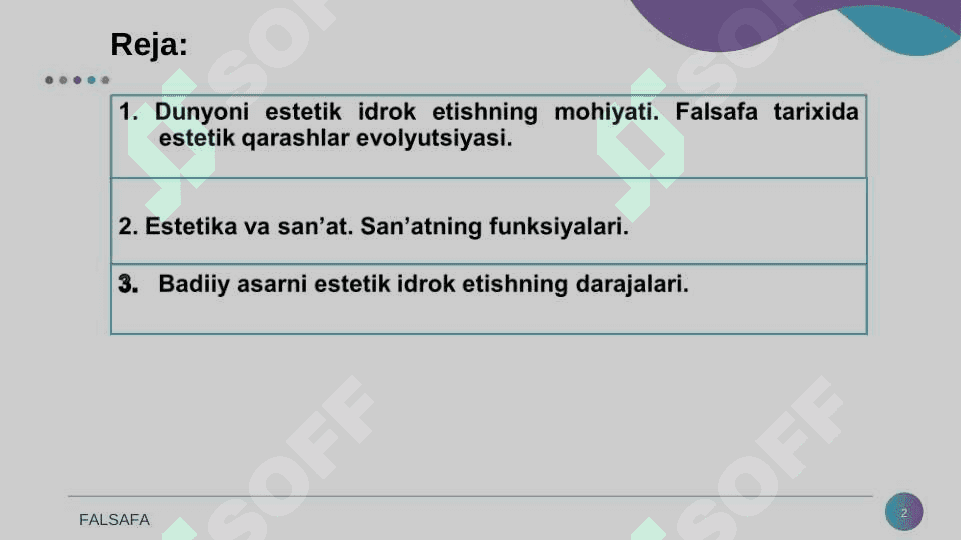 Nafosat falsafasi. Estetika 2