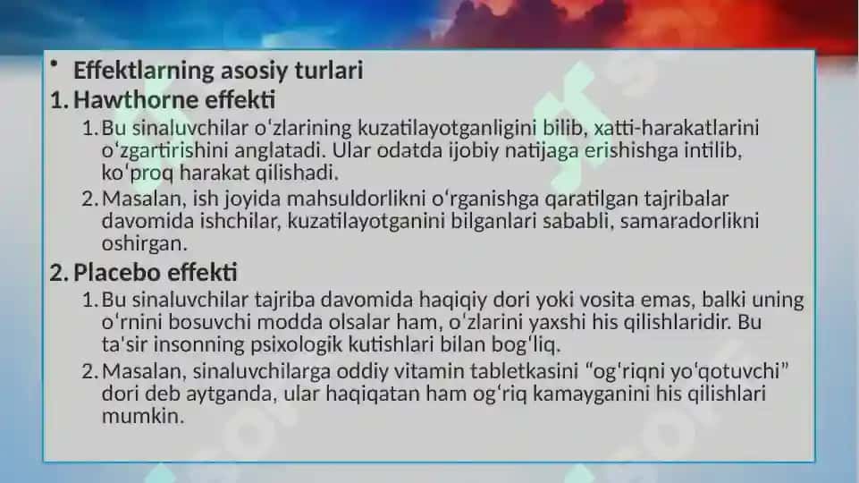 Sinaluvchilarning eksperimentda ishtirok etish effekti 4