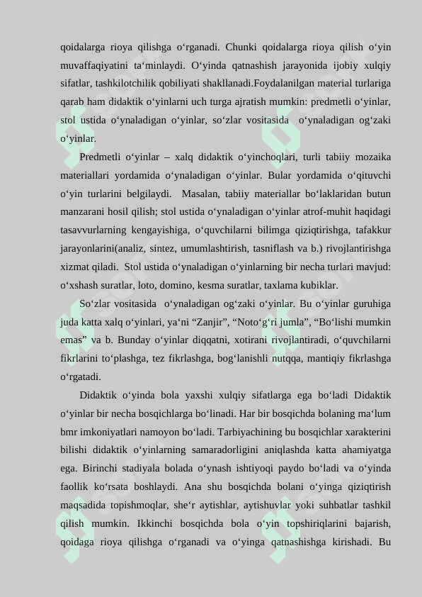 Ona tili darslarida didaktik o’yinlar orqali o’quvchilarda bilim,ko’nikma va malakalarini shakllantirish. 5