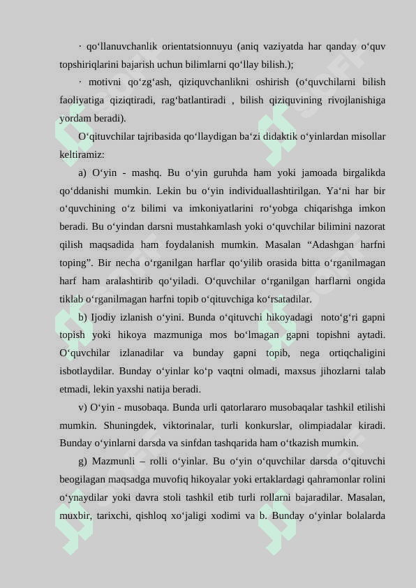 Ona tili darslarida didaktik o’yinlar orqali o’quvchilarda bilim,ko’nikma va malakalarini shakllantirish. 7