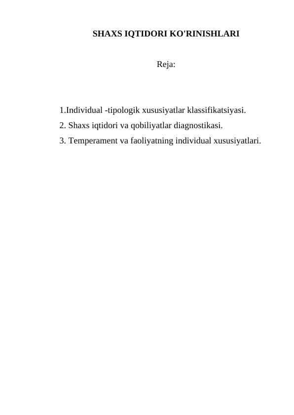 SHAXS IQTIDORI KO'RINISHLARI