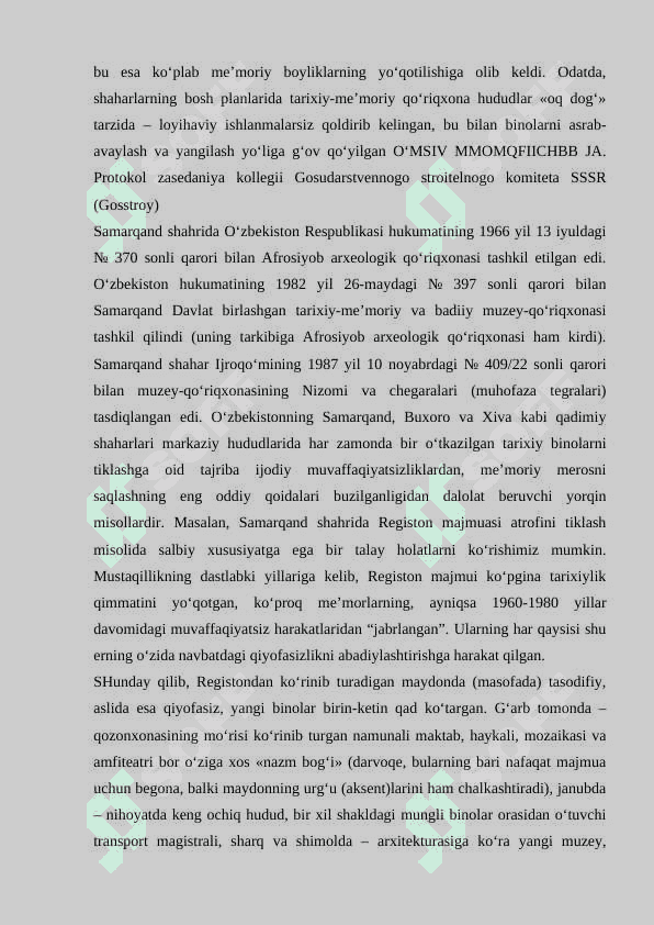 O`zbekistonda tarixiy me`moriy obidalarni saqlash va ta`mirlashda xalqaro hamkorlik va shaharsozlik masalalari. 3