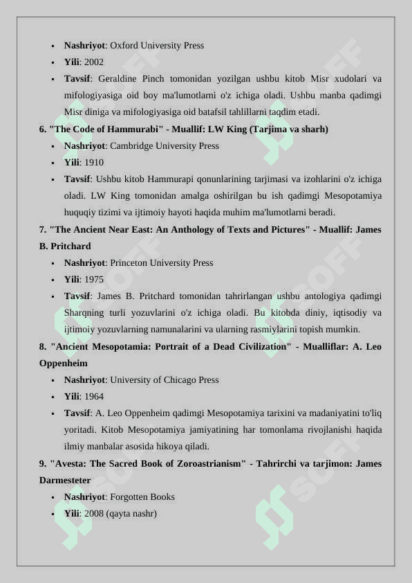 Qadimgi sharq tarixi   bo’yicha manbalar  ro’yxatini tuzish  24 8